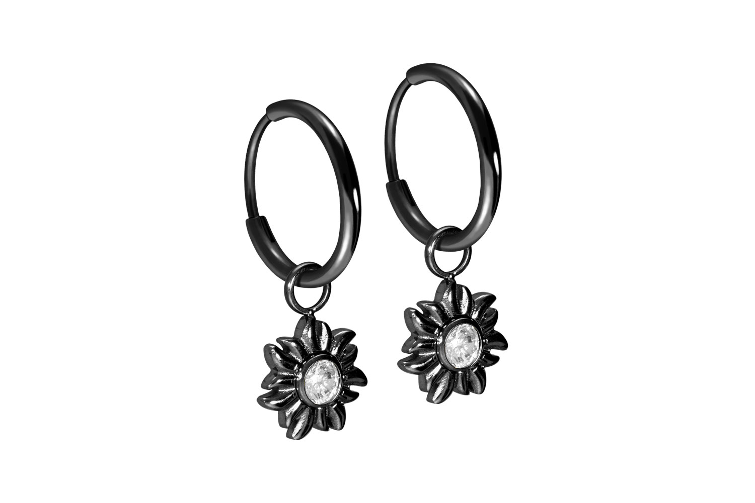 Titan Ohrclicker Creolen SONNE + KRISTALL von Piercingline